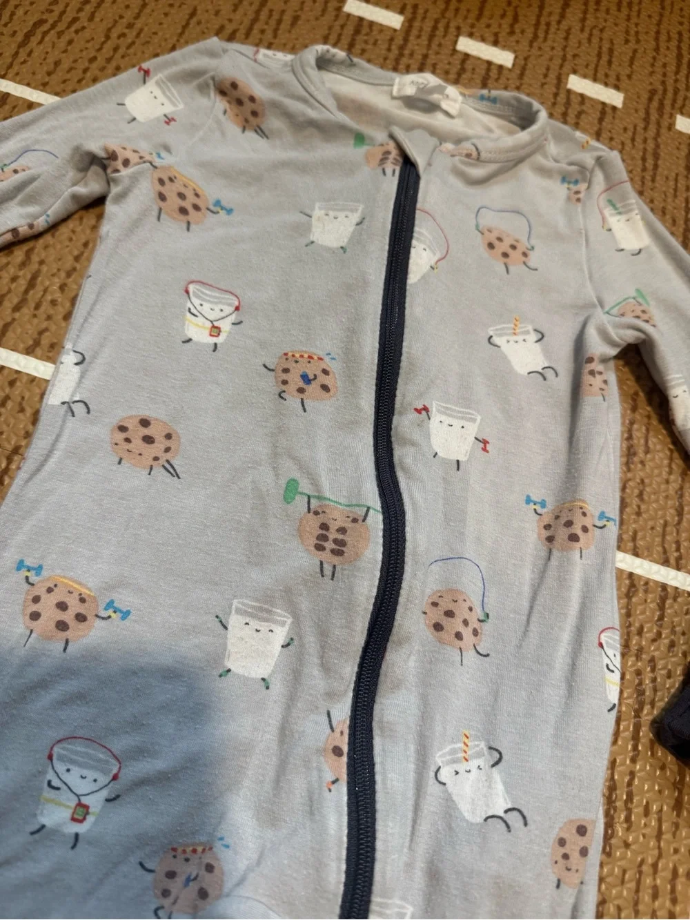 Angel Dear Light Gray Footed One-Piece with Navy Trim and Cookie Print